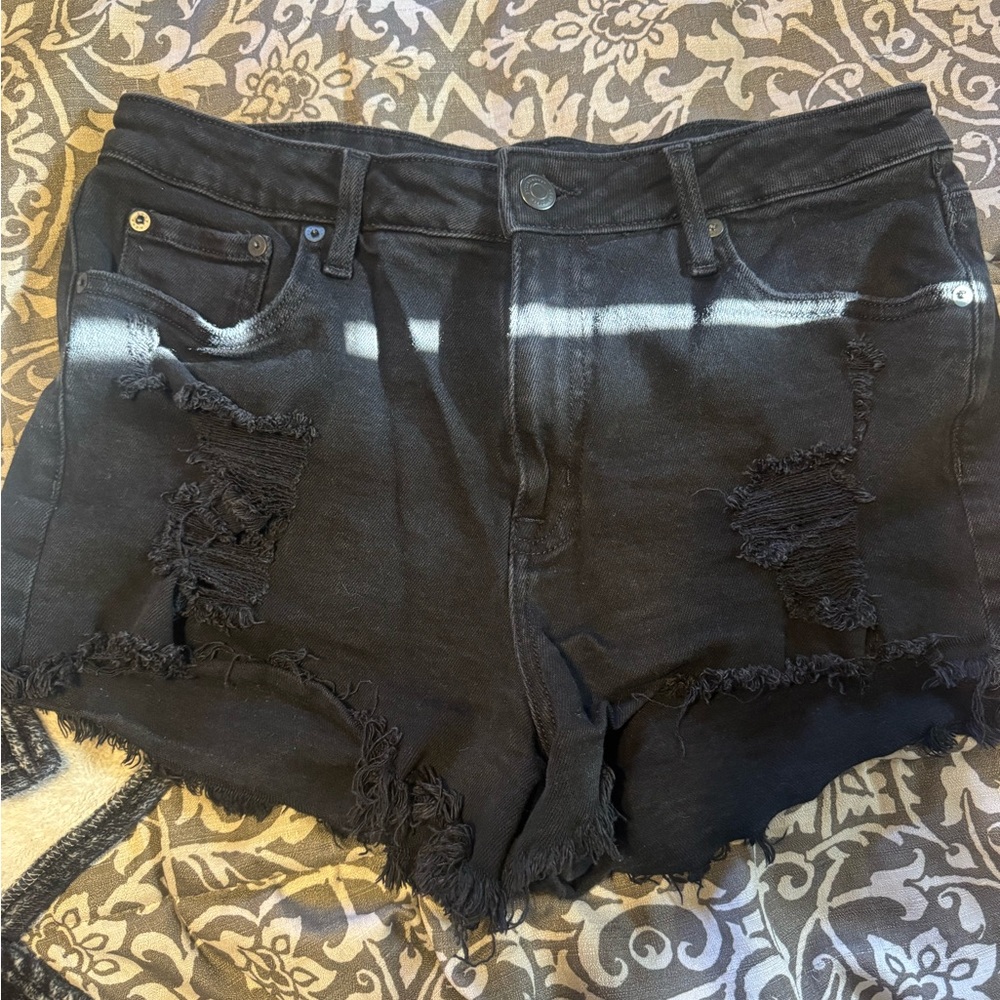 Aeropostale Black Distressed Jean Shorts